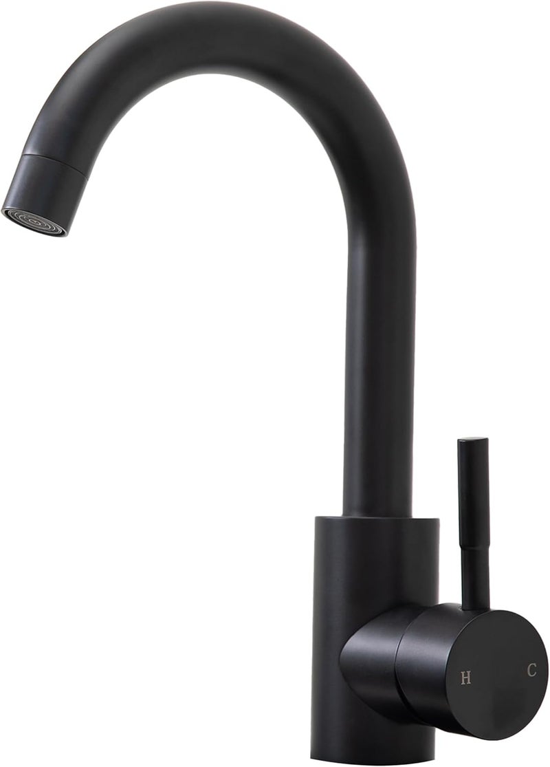 Comllen Matte Black Bar Faucets, Black Bathroom Faucet 1 Hole, 360° Swivel, Small Single Handle Bar Sink Faucet with Deck Plate for Bathroom Bar Kitchen RV Camper Outdoor Laundry Vanity Lavatory - Image 1