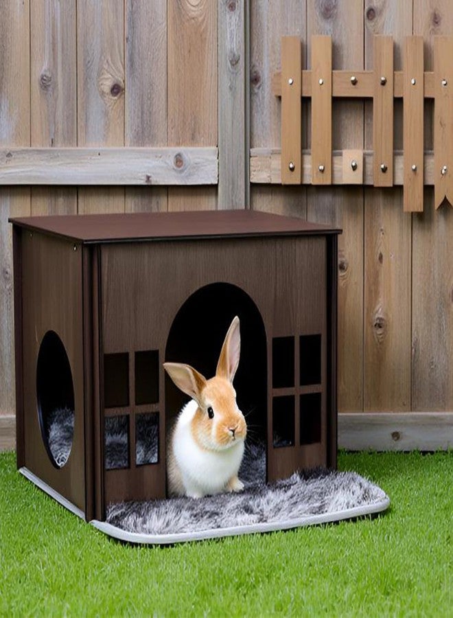 WHEARTED Large Rabbit Hideout, Rabbit Houses and Hideouts, Wooden Bunny House and Hideouts, Bunny Castle with Multiple Windows, Chinchilla and Guinea Pigs Hut Hideout - Image 2