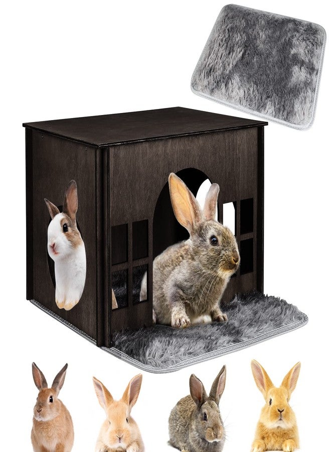 WHEARTED Large Rabbit Hideout, Rabbit Houses and Hideouts, Wooden Bunny House and Hideouts, Bunny Castle with Multiple Windows, Chinchilla and Guinea Pigs Hut Hideout - Image 1