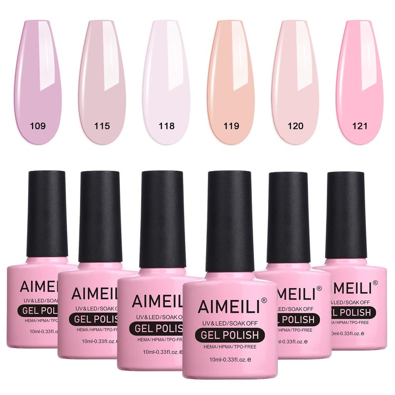 AIMEILI Valentine's Day Gel Nail Polish Set, Soak Off Nude Pink Gel Nail Polish Color Set Of 6pcs X 10ml - Kit Set 31 - Image 1