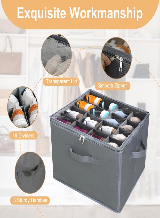 ifory 2 Pack Large Fabric Shoe Organizer Storage Box, Shoe Organizer Box with Adjustable Dividers and Clear Lid, Fits 16 Pairs, Fabric Shoe Organization with Handles, Stackable and Foldable - Image 4