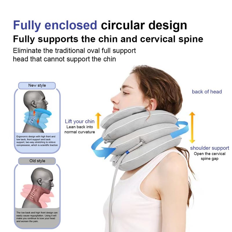 Bkrtondsy Neck Stretcher with Neck Brace,Cervical Traction Neck Device,Neck Relief Tool,Adjustable Inflatable Cervical Brace,Home Use Neck Decompression New Technology Breathable Fabric Washable&Colorfast(Gray) - Image 4