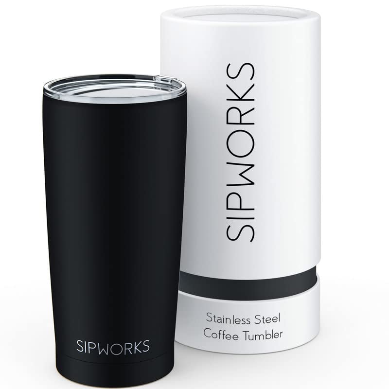 Sipworks Stainless Steel Coffee Tumbler - 20oz Coffee Tumblers with Lids & Double Walled Vacuum Insulation for Hot & Cold Drinks - Spillproof Travel Insulated Coffee Tumbler  Midnight Black - Image 1
