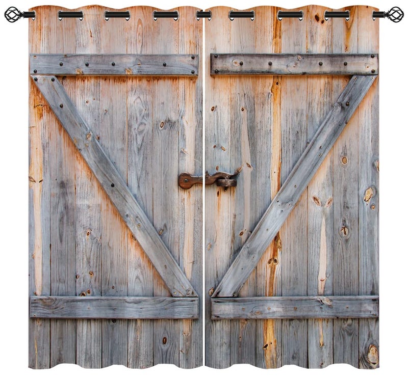 Czrouz Old Antique Door Blackout Curtains for Girls Boy Home Decor Wooden Rustic Barn Farm House Door Grommet Thermal Insulated Drapes Darkening Window Curtain for Bedroom Living Room 55 x 63 Inch 