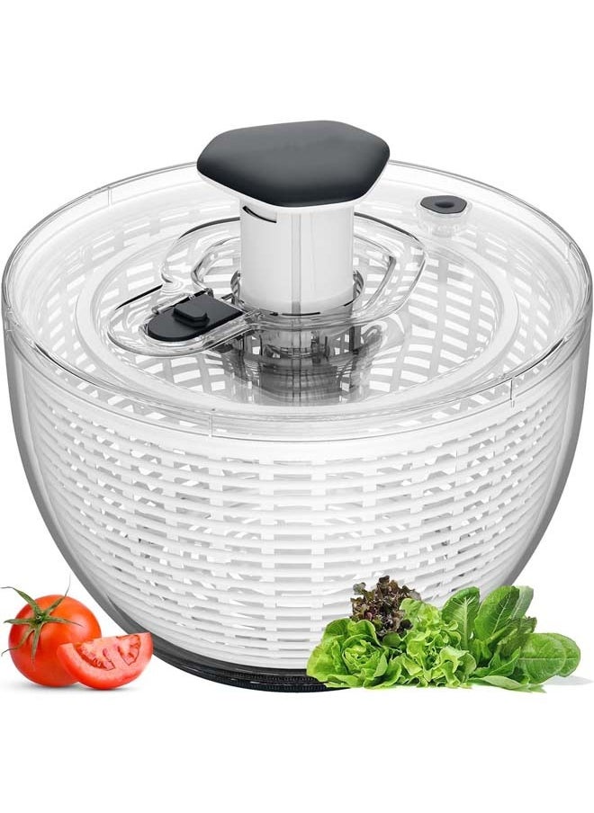L&E Salad Spinner Lettuce Dryer,One-handed Easy Press Large Vegetable Dryer Salad Mixer with Comfortable and Retractable Pusher and Brake Button for Greens,Herbs,Berries,Fruits,6.3QT  - Image 1