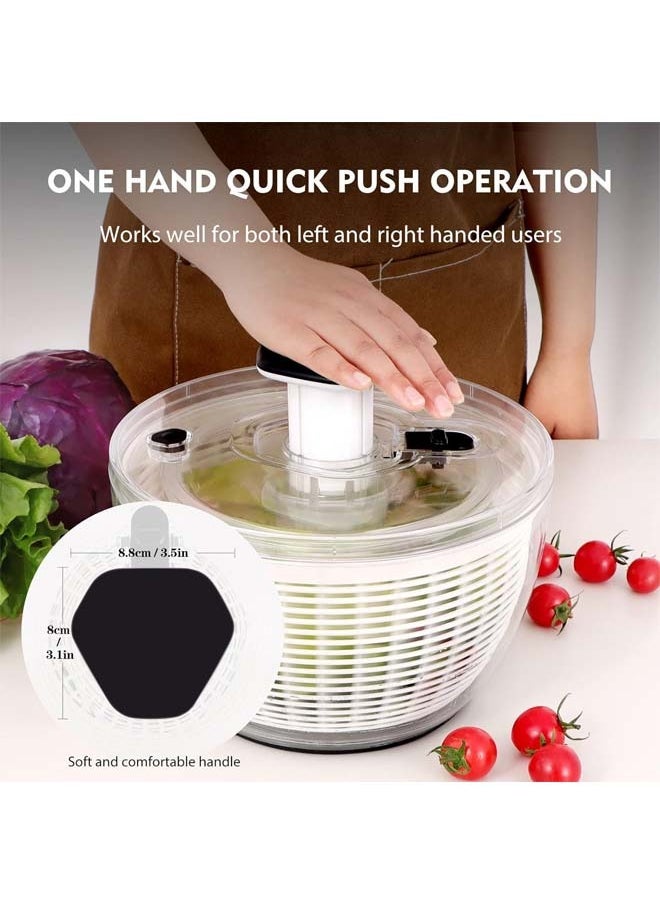 L&E Salad Spinner Lettuce Dryer,One-handed Easy Press Large Vegetable Dryer Salad Mixer with Comfortable and Retractable Pusher and Brake Button for Greens,Herbs,Berries,Fruits,6.3QT  - Image 2