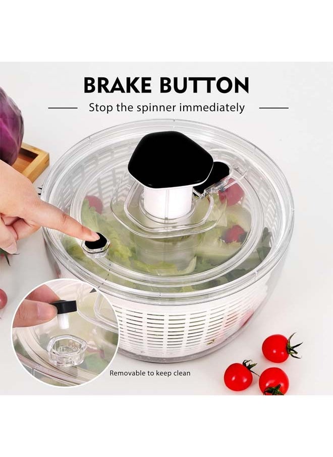 L&E Salad Spinner Lettuce Dryer,One-handed Easy Press Large Vegetable Dryer Salad Mixer with Comfortable and Retractable Pusher and Brake Button for Greens,Herbs,Berries,Fruits,6.3QT  - Image 3