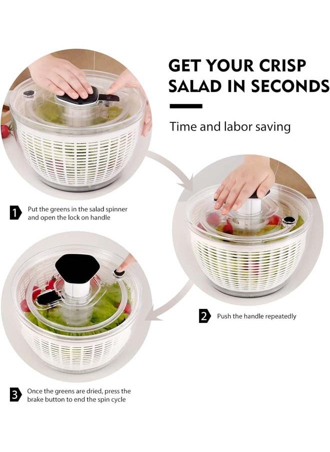 L&E - Salad Spinner Lettuce Dryer,One-handed Easy Press Large Vegetable Dryer Salad Mixer with Comfortable and Retractable Pusher and Brake Button for Greens,Herbs,Berries,Fruits,6.3QT - Image 1
