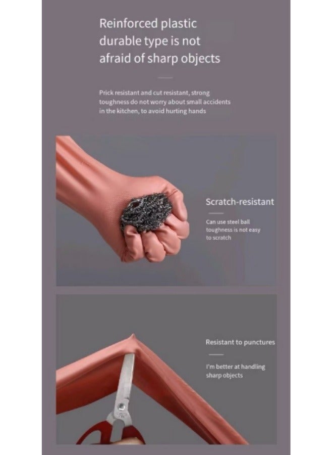 Household Dishwashing Gloves Plus Velvet Thick Waterproof Durable Cleaning Gloves Kitchen Cleaning Gloves Pink - Image 5