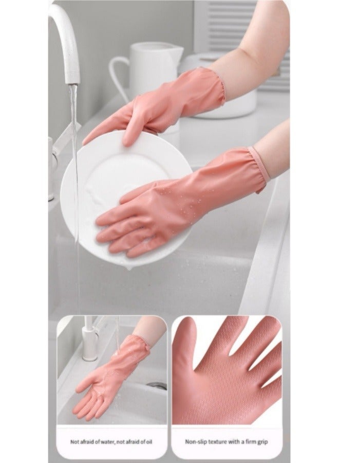 Household Dishwashing Gloves Plus Velvet Thick Waterproof Durable Cleaning Gloves Kitchen Cleaning Gloves Pink - Image 4