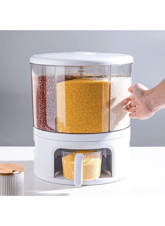DUNISO 6 Grid Grain Dispenser,Rotating Grain Storage Bin,One-Click Output Large Capacity Food Dispenser,for Kitchen Small Grains, Beans, Rice,Pet Food - Image 1