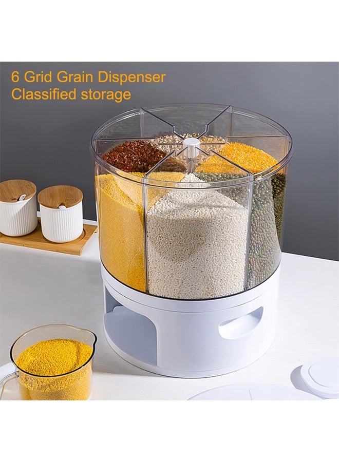 DUNISO 6 Grid Grain Dispenser,Rotating Grain Storage Bin,One-Click Output Large Capacity Food Dispenser,for Kitchen Small Grains, Beans, Rice,Pet Food - Image 4