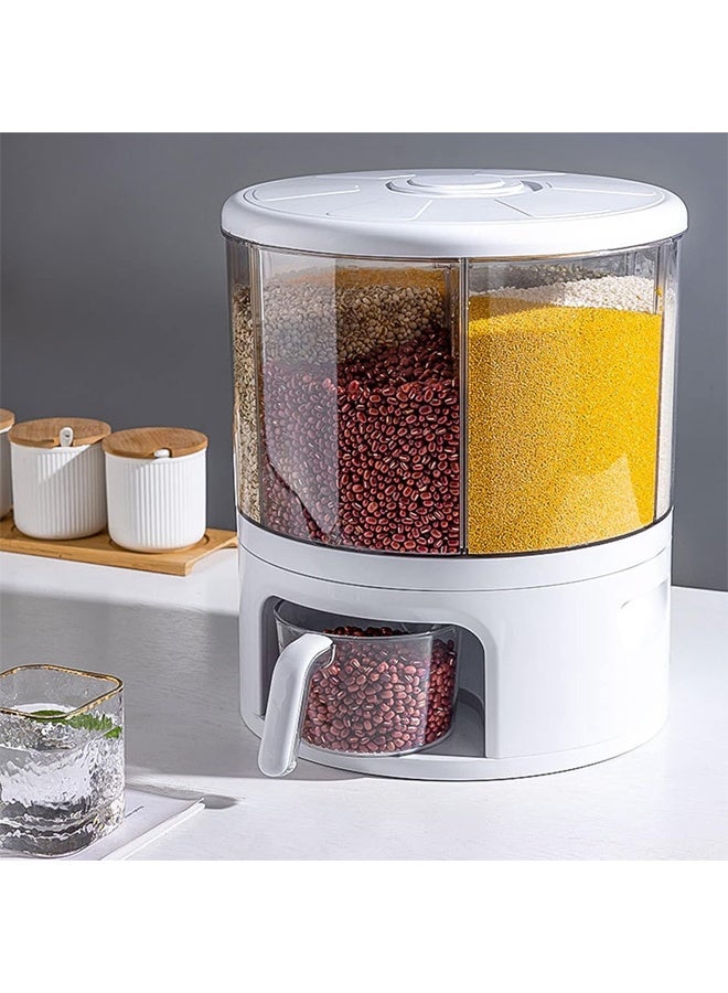 DUNISO 6 Grid Grain Dispenser,Rotating Grain Storage Bin,One-Click Output Large Capacity Food Dispenser,for Kitchen Small Grains, Beans, Rice,Pet Food - Image 2