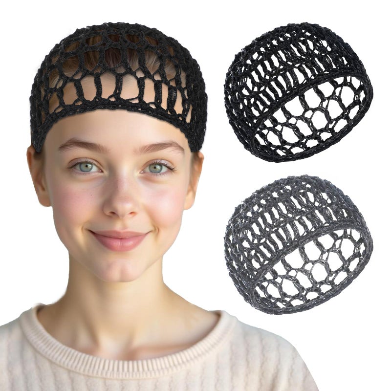 Bremorou 2 Pcs Tubi Hair Wrap Hair Nets For Sleeping Mesh Crochet Hair Net Snood Hat Sleep Cap Shower Cover Ornament Hair Wrap Nets For Women Sleep Black Mesh Crochet Hair Net For Women Black And Gray - Image 2