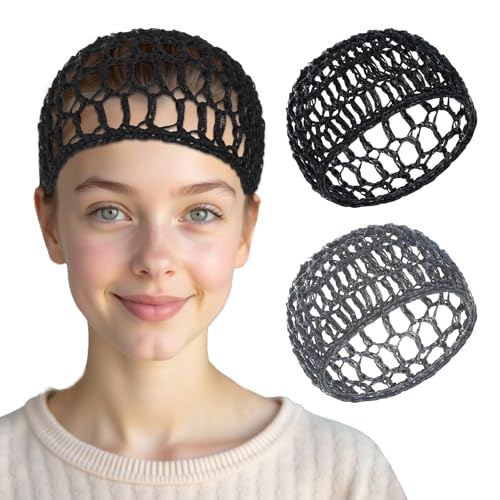 Bremorou 2 Pcs Tubi Hair Wrap Hair Nets For Sleeping Mesh Crochet Hair Net Snood Hat Sleep Cap Shower Cover Ornament Hair Wrap Nets For Women Sleep Black Mesh Crochet Hair Net For Women Black And Gray - Image 1