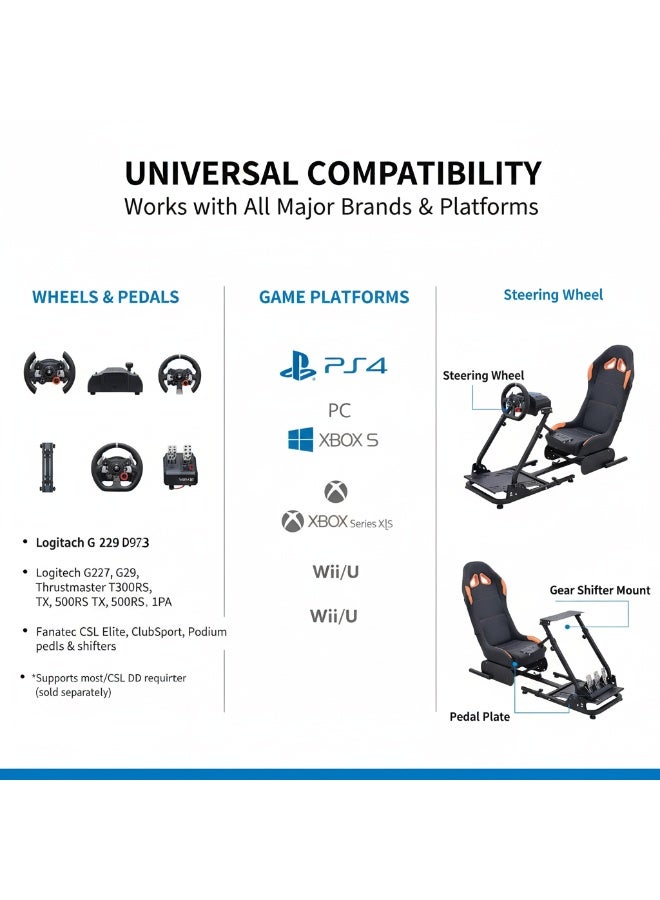 FlashHawk Racing Wheel Stand with Seat, Racing Gaming Chair Driving Cockpit for All Logitech G923 | G29 | G920 | Thrustmaster | Fanatec Wheels | Xbox One, PS4, PC Platforms - Image 3