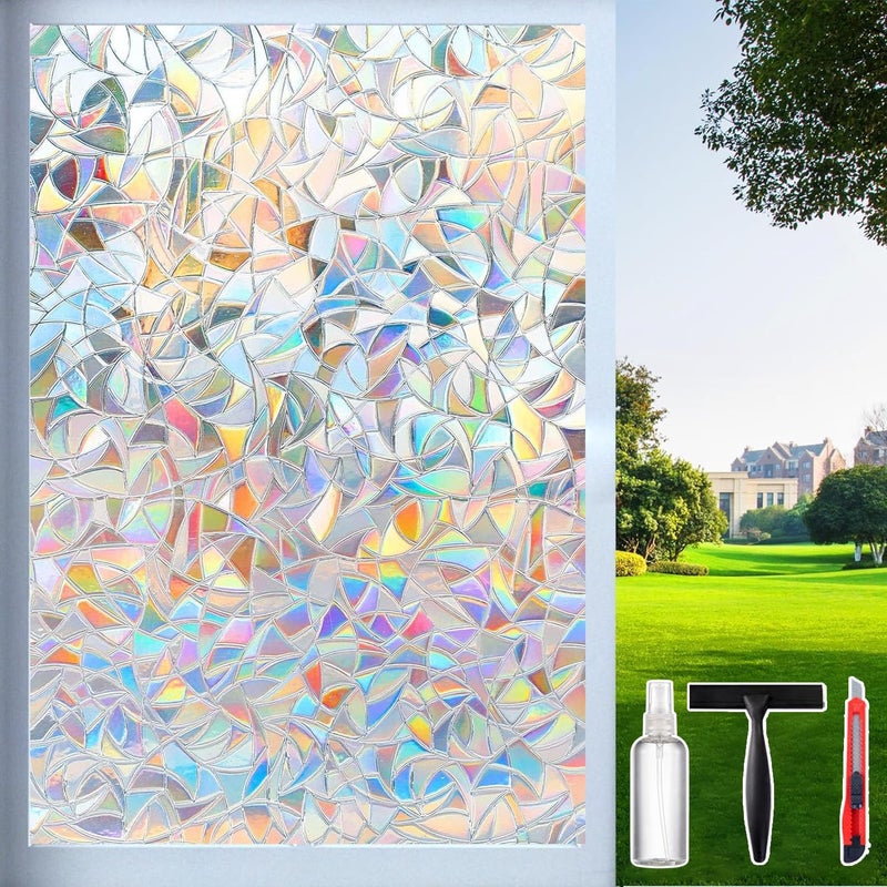 Rainbow Window Privacy Film Decorative Stained Glass Window Tint for Home 3D Decals Clings for Glass Windows Static Cling Sticker Suncatcher Cover 354 Inch x 7874 Inch