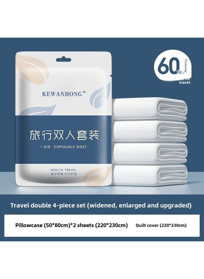 Generic Disposable Printing Four-piece Set Travel Hotel B & B Portable Disposable Non-woven Bed Sheet Set-Color:Pure White Disposable Four-piece Set  - Image 1