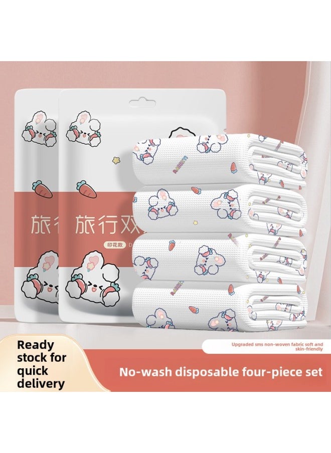 Generic Disposable Printing Four-piece Set Travel Hotel B & B Portable Disposable Non-woven Bed Sheet Set-Color:Pure White Disposable Four-piece Set  - Image 2