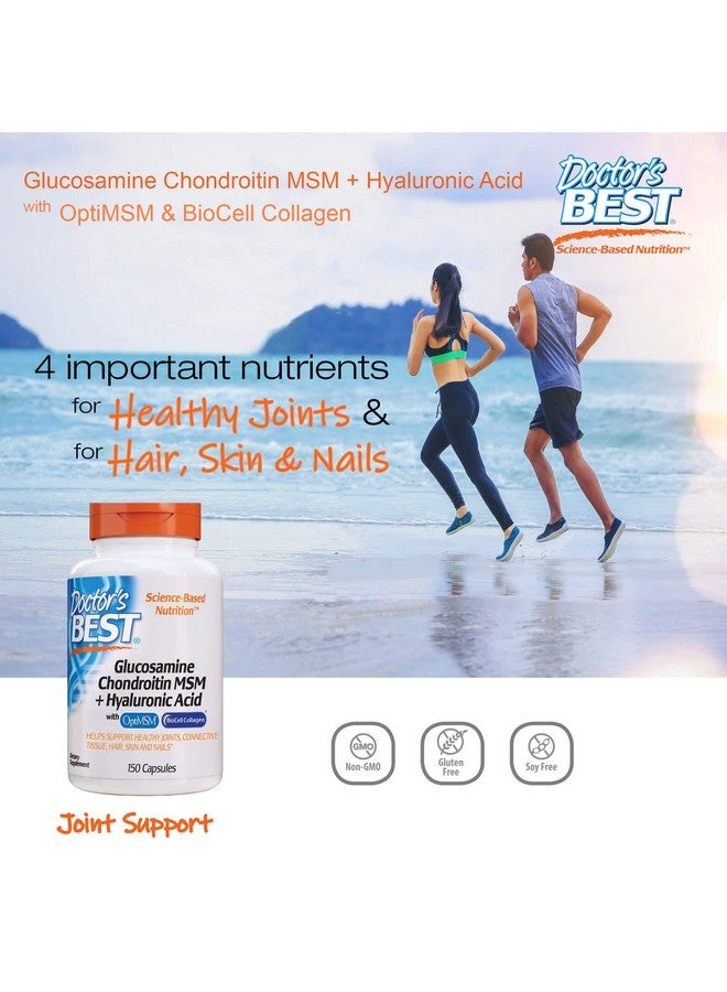 Doctor's BEST Glucosamine Chondroitin Msm + Hyaluronic Acid With Optimsm Featuring Biocell Collagen Joint Support Nongmo Gluten & Soy Free 150 Caps  - Image 3