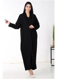 Black abaya with fabric on the collar and sleeves