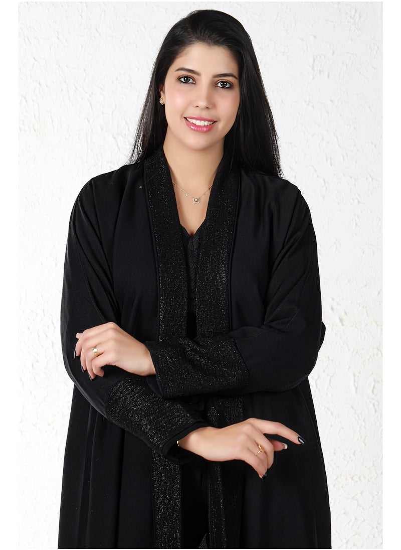 Gaiyda - Black abaya with fabric on the collar and sleeves - Image 1