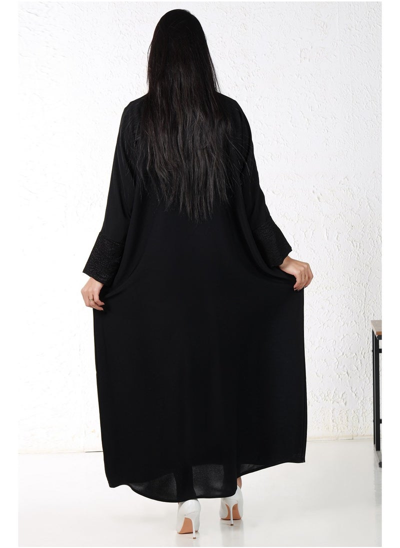 Gaiyda - Black abaya with fabric on the collar and sleeves - Image 1
