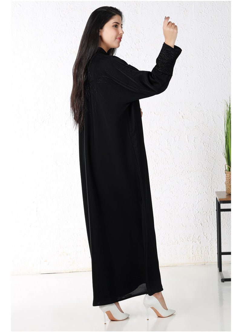 Gaiyda - Black abaya with fabric on the collar and sleeves - Image 1