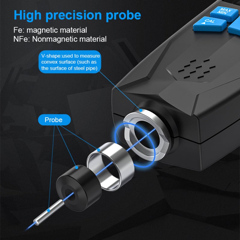 MESTEK Thickness Guage LCD Display Fe/NFe Automobile Car Paint Coating Thickness Tester um/mil Unit Switchable Film Thickness Meter with Alarm Function - Image 2