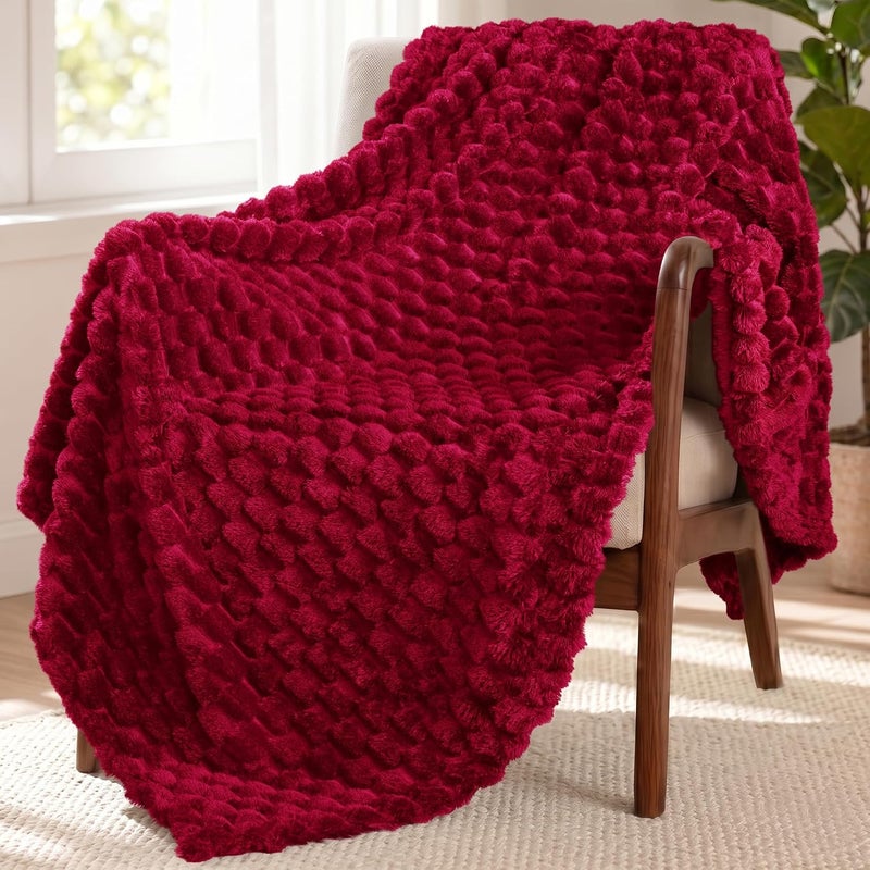 Extra Large Soft Fleece Throw Blanket, 50x70 Inches Stylish Jacquard Throw Blanket for Couch, Fuzzy Cozy Lightweight for All Season, Deep Red - Image 1