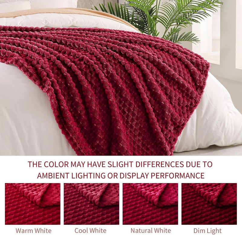 Extra Large Soft Fleece Throw Blanket, 50x70 Inches Stylish Jacquard Throw Blanket for Couch, Fuzzy Cozy Lightweight for All Season, Deep Red - Image 3