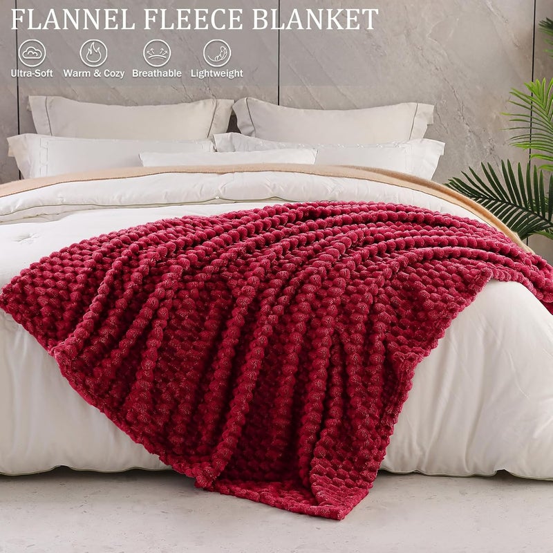Extra Large Soft Fleece Throw Blanket, 50x70 Inches Stylish Jacquard Throw Blanket for Couch, Fuzzy Cozy Lightweight for All Season, Deep Red - Image 2