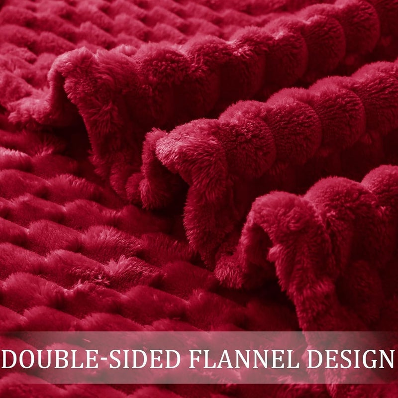 Extra Large Soft Fleece Throw Blanket, 50x70 Inches Stylish Jacquard Throw Blanket for Couch, Fuzzy Cozy Lightweight for All Season, Deep Red - Image 5