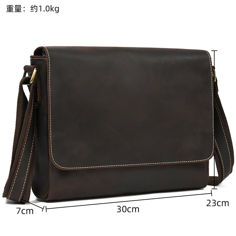 Men'S Genuine Leather Shoulder Bag Crazy Horse Leather Vintage Crossbody Bag Top Layer Cowhide Flip Cover Shoulder Bag Ipad Protective Bag - Image 4