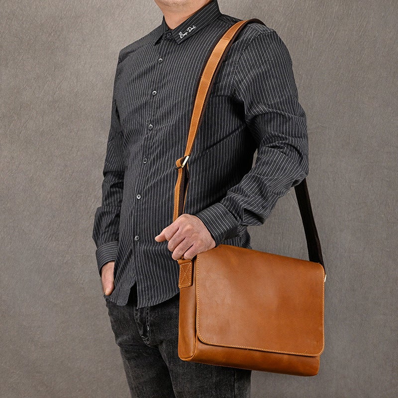 Men'S Genuine Leather Shoulder Bag Crazy Horse Leather Vintage Crossbody Bag Top Layer Cowhide Flip Cover Shoulder Bag Ipad Protective Bag - Image 5