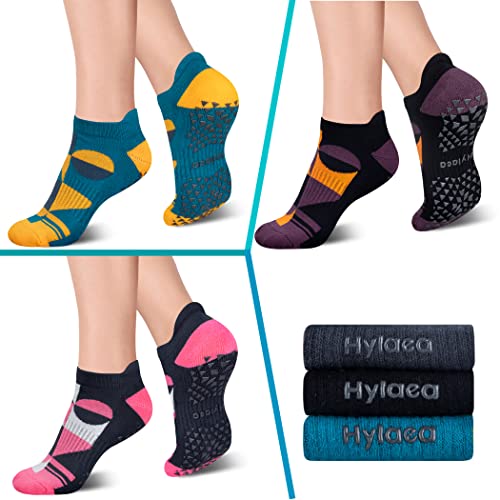 Hylaea Womens & Mens Non Slip Socks with Grip for Yoga Pilates Barre Home Hospital Socks Cushioned Yellow Blue Pink Brown Small Medium - Image 2