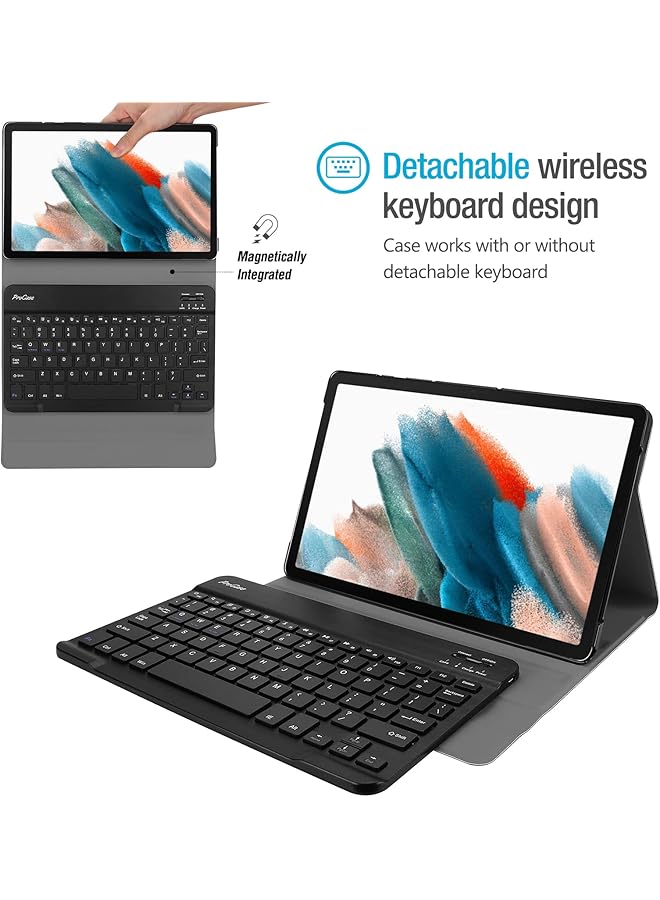 Procases Galaxy Tab A8 Keyboard Case 10.5 Inch 2022 Protective Cover Case With Detachable Wireless Keyboard For Samsung Tab A8 10.5 Inch X200 X205 X207 -Black - Image 3