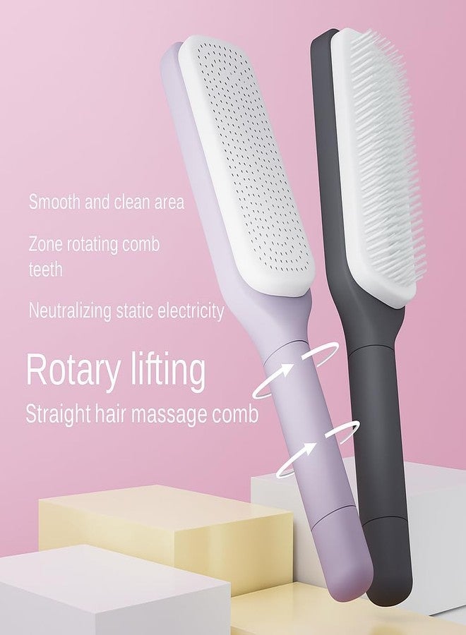 KHAMKARI Self-Cleaning Detangling Hair Brush for Women Anti-Static Massage Comb, Detangles Wet/Dry Hair, Gentle Scalp Massage, Reduces Frizz, Easy to Clean, Unisex Adult, All Hair Types - Image 2