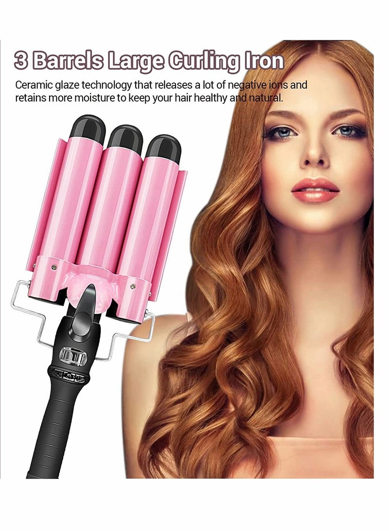 Curling Iron Wand 3 Barrel Curling Iron Upgraded 25mm 3 Barrel Wand Instant Heating Temperature Adjustable Ceramic Hair Curling Iron with LCD Display Long/Short Hair Curlers - Image 1