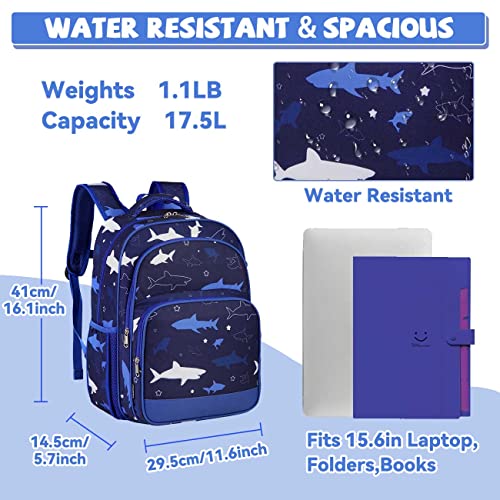 VASCHY Kids backpacks, 16in Water Resistant Backpack for Preschool/Primary/Elementary School Bookbag for Boys Girls with Tablet Sleeve Shark - Image 2