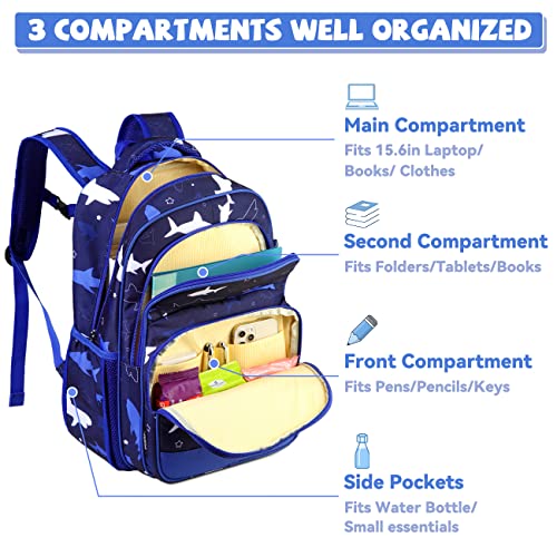 VASCHY Kids backpacks, 16in Water Resistant Backpack for Preschool/Primary/Elementary School Bookbag for Boys Girls with Tablet Sleeve Shark - Image 3