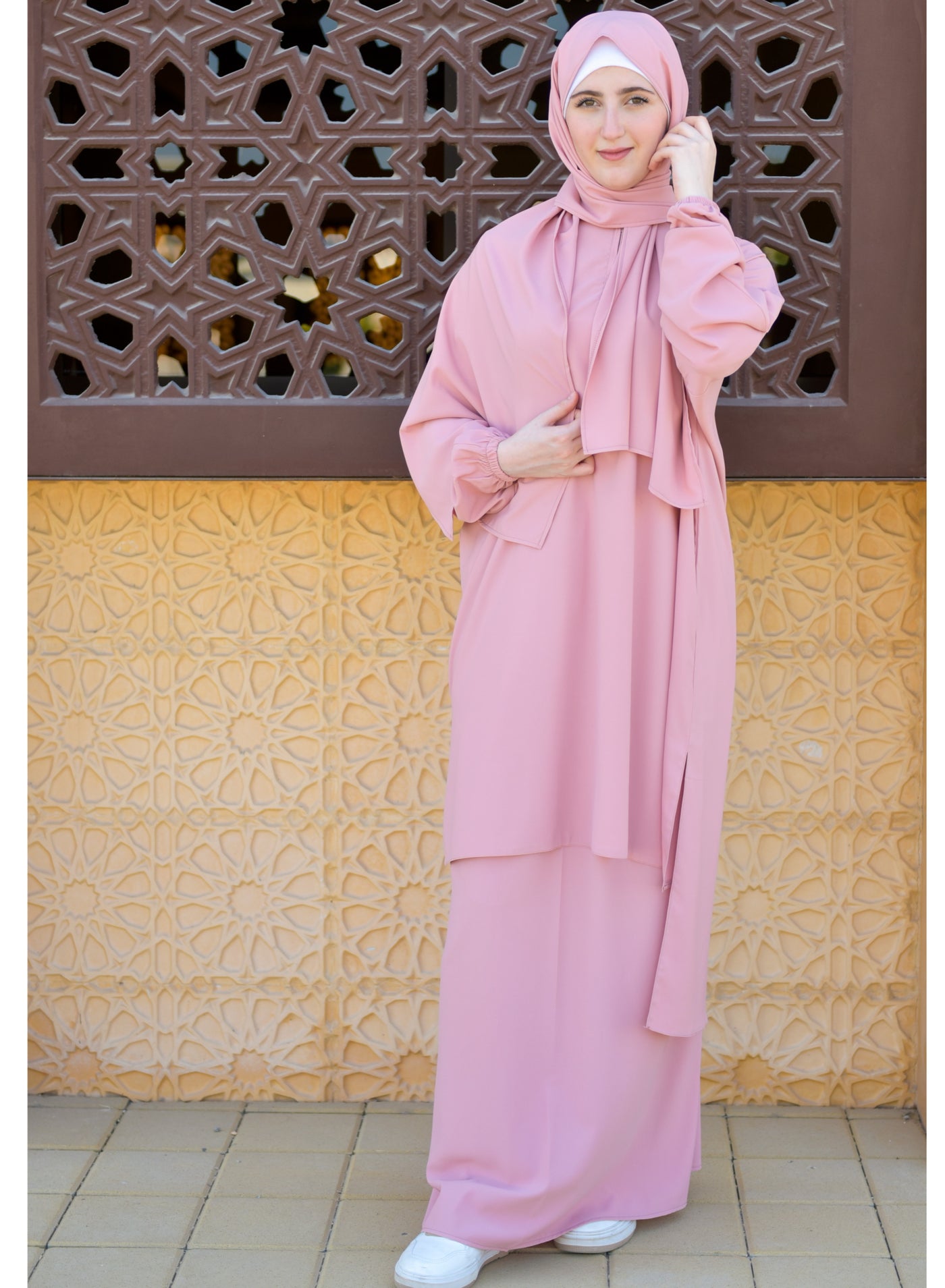 DAMAS COLLECTION P101-umrah essentials Jilbab for women with tow style Skirt or Trouser -4 piece Prayer Clothes for Muslim Women-Islamic Abaya Dress Outfit maxi with scarf and small bag- Modest suit Women