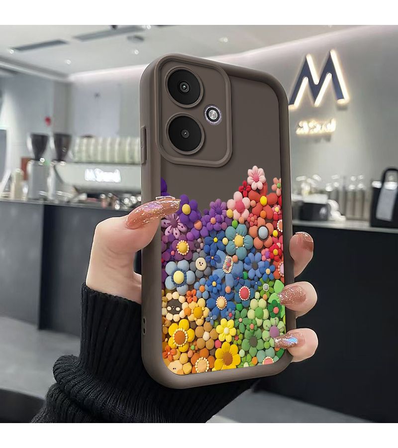 Black Redmi 13C 5G Phone Case Full Protection Fashion Colorful Flower Ball Pattern Design - Image 2
