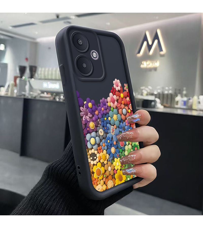 Black Redmi 13C 5G Phone Case Full Protection Fashion Colorful Flower Ball Pattern Design - Image 3