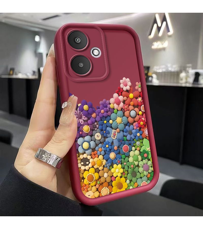 Black Redmi 13C 5G Phone Case Full Protection Fashion Colorful Flower Ball Pattern Design - Image 4