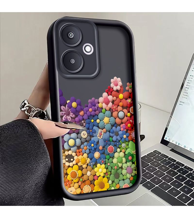 Black Redmi 13C 5G Phone Case Full Protection Fashion Colorful Flower Ball Pattern Design - Image 1
