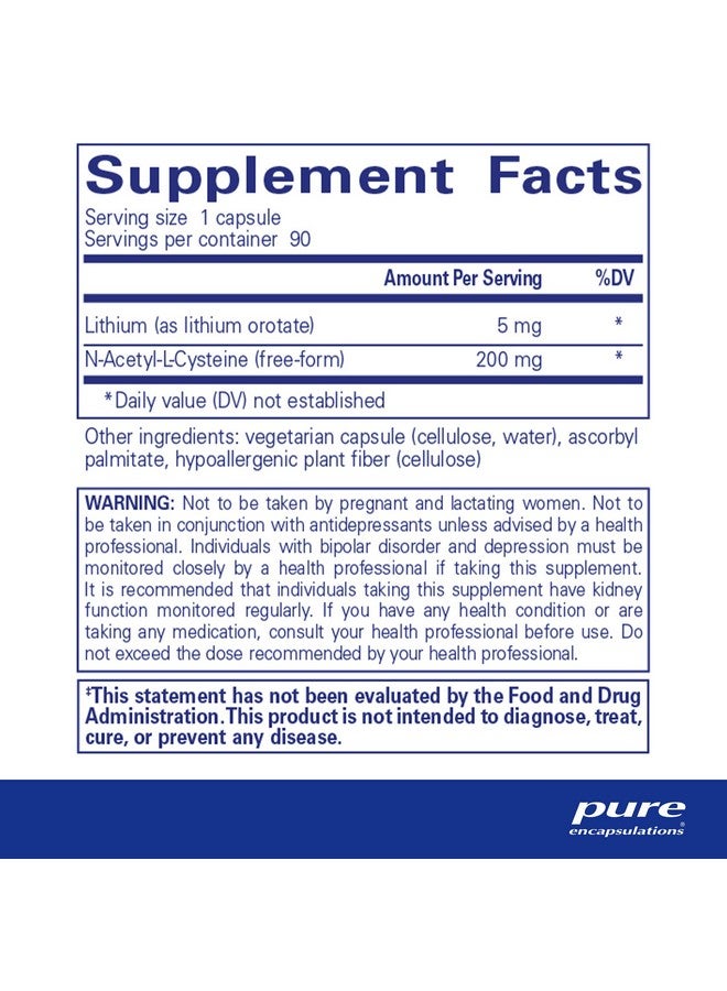Pure Encapsulations - Lithium (Orotate) 5 Mg ; Supplement To Support Healthy Brain Function Memory And Behavior* ; 90 Capsules - Image 1
