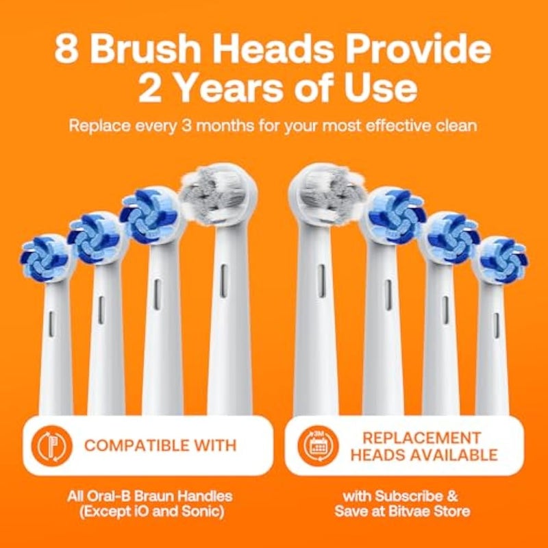 Bitvae R2 Rotating Travel Electric Toothbrush, 8 Professional Brush Heads, Carrying Case, 5 Teeth Care Modes, Pressure Alerts to Prevent Gum Injury, Long Duration - Image 3