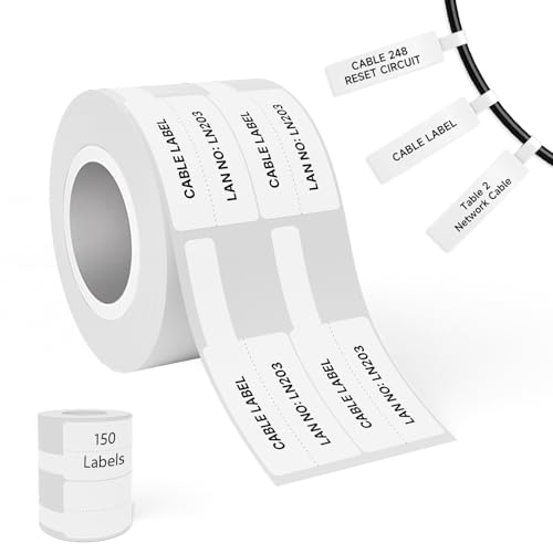 Seznik Cable Tag Thermal Labels – Waterproof, Non-Tearable, Oil & Scratch Resistant, White, 150 Labels/Roll, Pack of 1 Roll – Wire & Electrical Labeling Stickers - Image 1