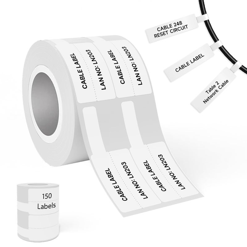 Seznik Cable Tag Thermal Labels – Waterproof, Non-Tearable, Oil & Scratch Resistant, White, 150 Labels/Roll, Pack of 1 Roll – Wire & Electrical Labeling Stickers - Image 4